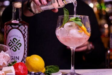 clear wine glass with white liquid and sliced lemon