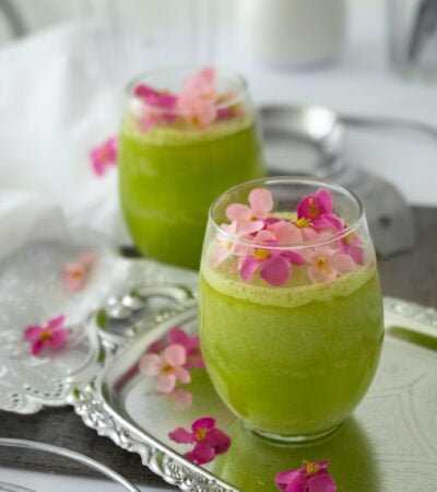 two glasses of green drink