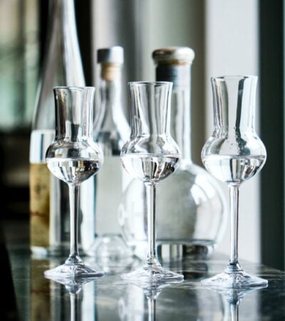 clear wine glasses on table