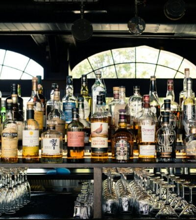 assorted liquor bottles on table