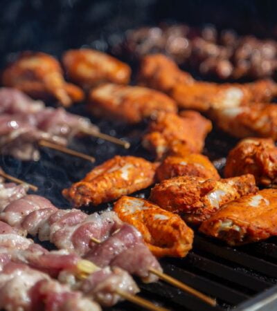 meat on black metal grill