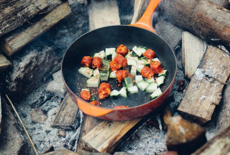 meat and vegetable on cooking pan